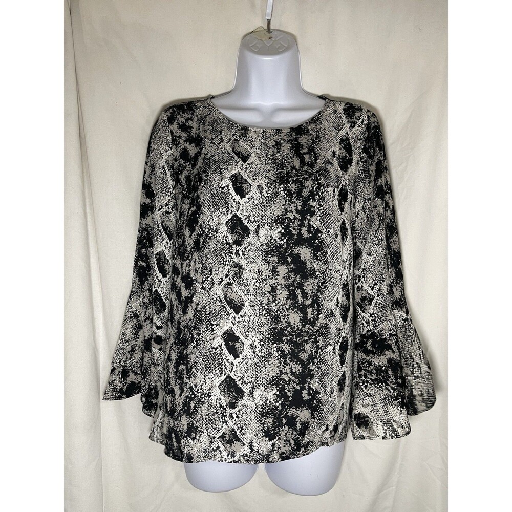 Worthington Gray & Black Snakeskin Bell Sleeve Blouse - Size Small